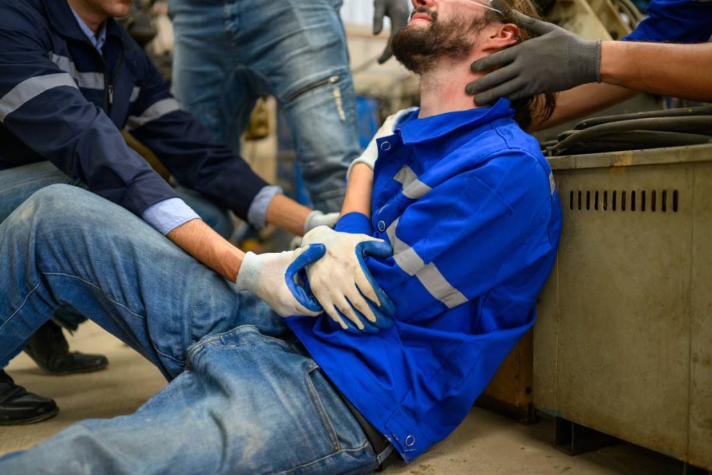 Engineer worker with accident at factory