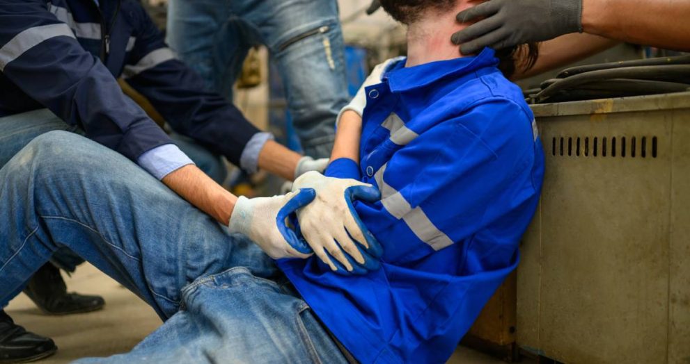 Engineer worker with accident at factory