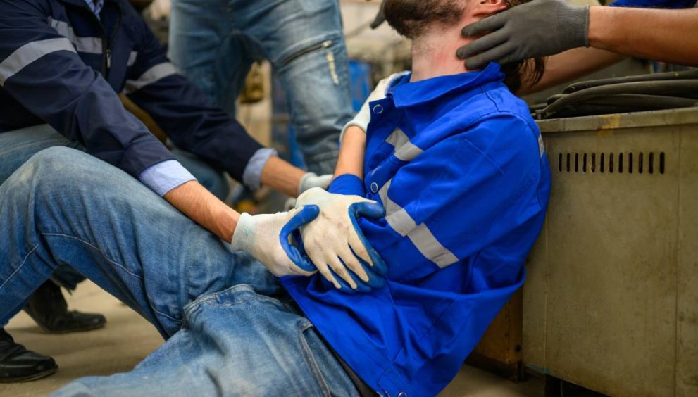 Engineer worker with accident at factory