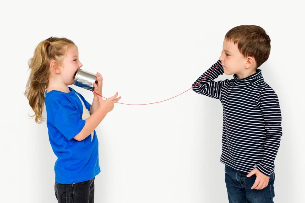 Little Kids Using String Phone Adorable Cute