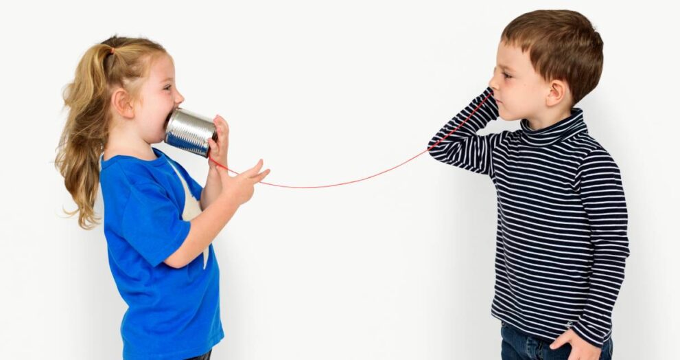 Little Kids Using String Phone Adorable Cute