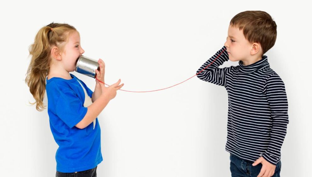 Little Kids Using String Phone Adorable Cute