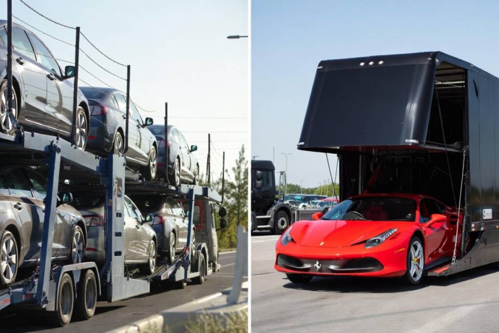 ferrari being unloaded via a hydraulic lift gate