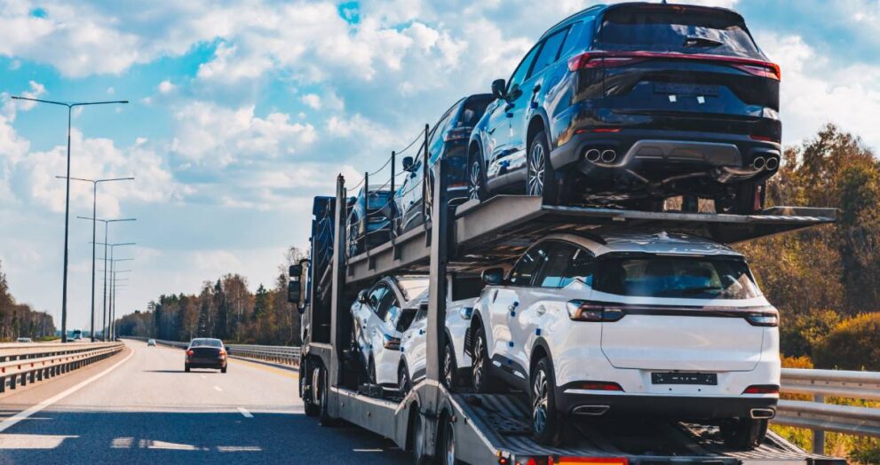 car transport truck driving on highway road