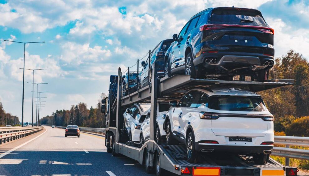 car transport truck driving on highway road